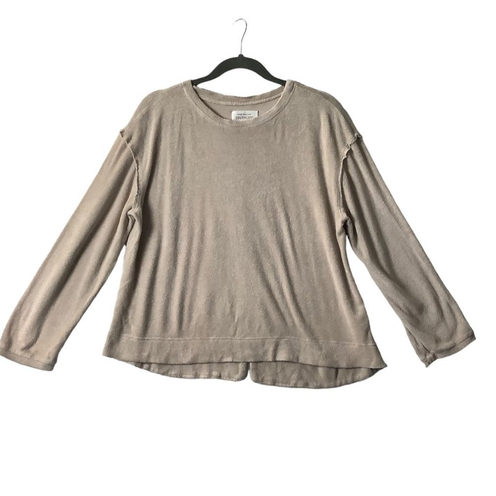Southcott Women Beige Bamboo Blend Terry Cloth‎ Long Sleeve Pullover Sz 3 Large